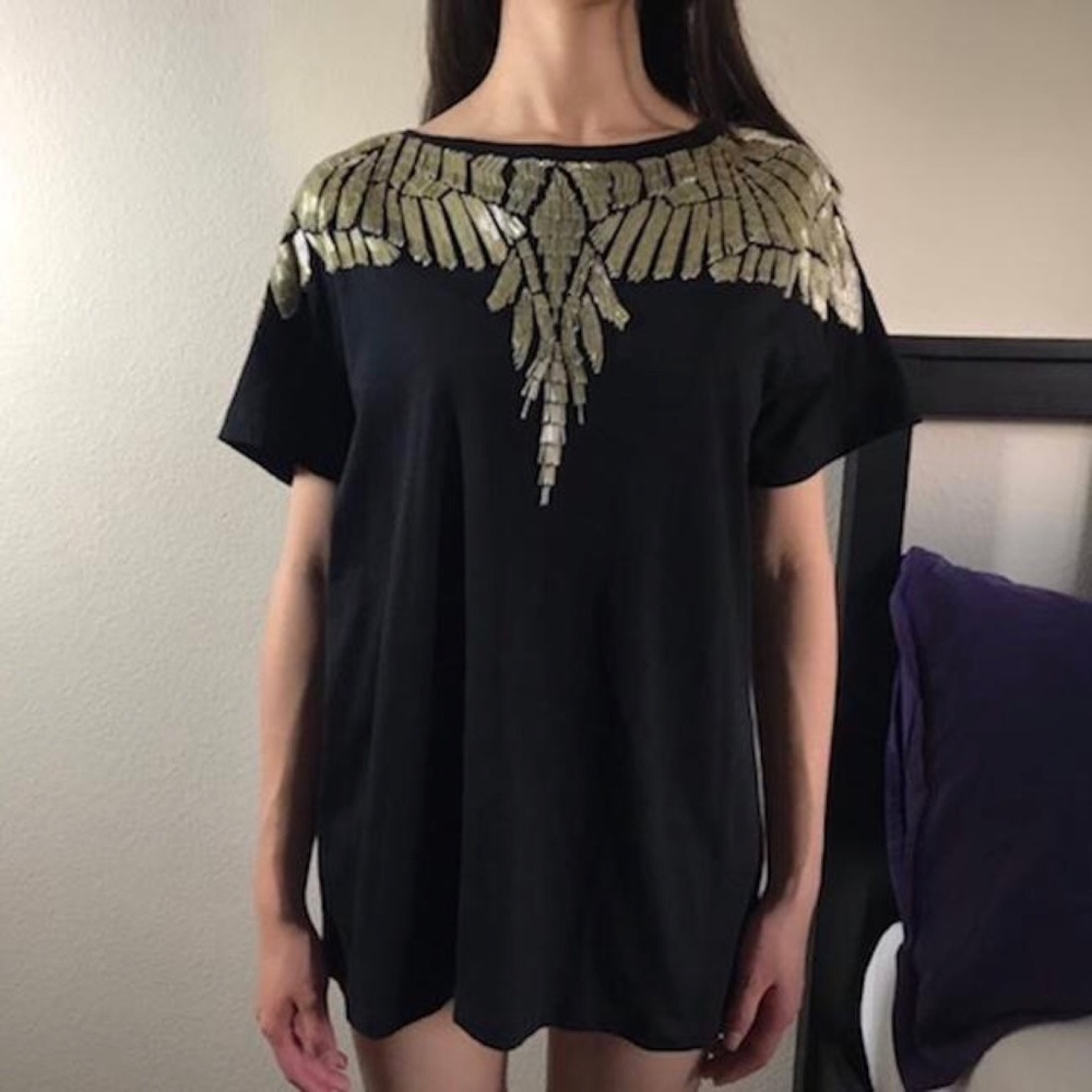 Black Embroidered Wings T-shirt Tee Shirt